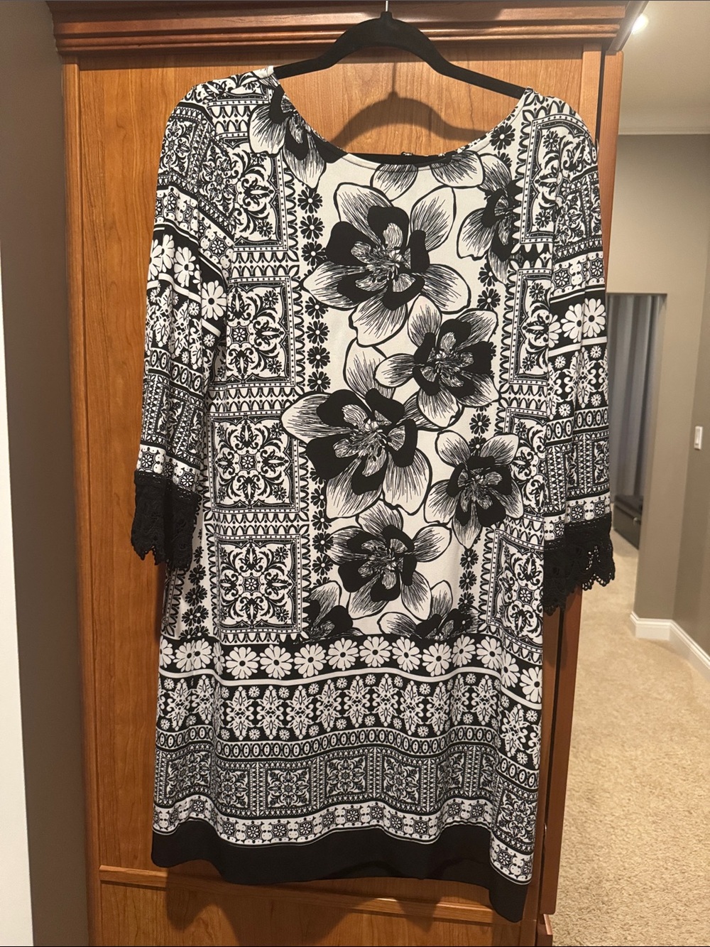 Alfani Black and White Floral Patchwork Midi Dress
